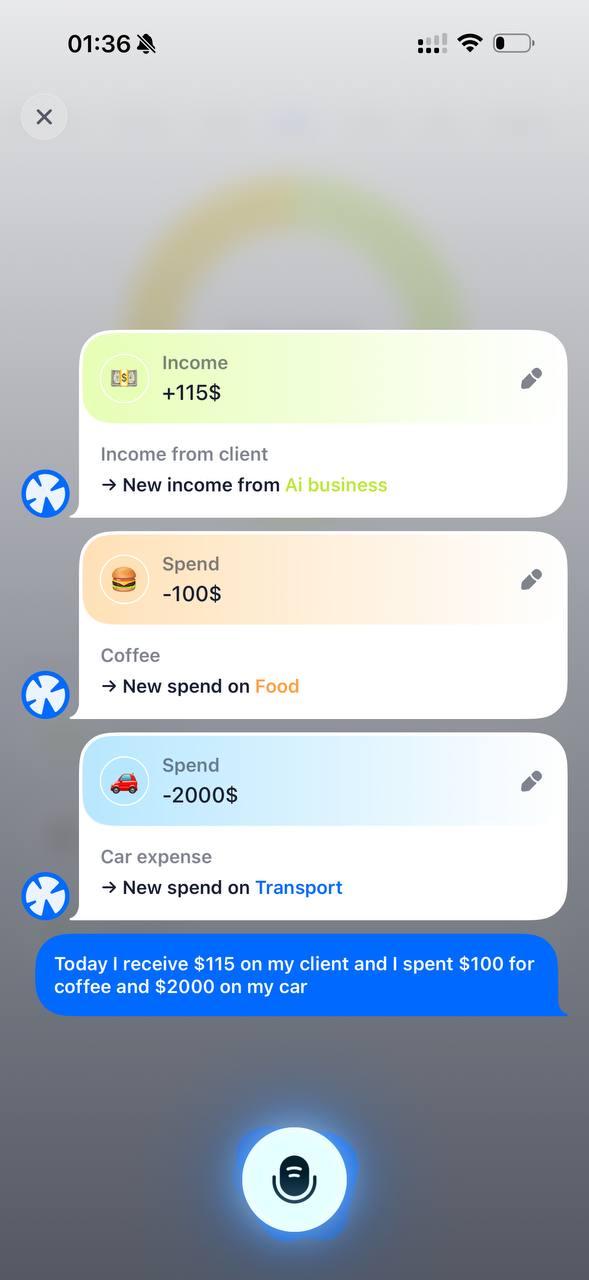 Fienly turning a spoken sentence into three transactions